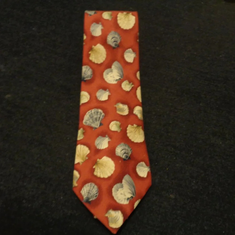 WHITE LOTUS STYLED MERMAIDCORE SEA SHELLS SILK TIE W PALM EMBLEM FOR TAG